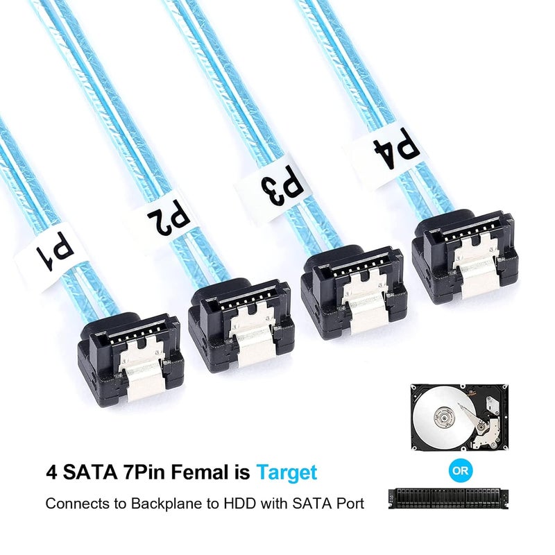 ADCAUDX كابل 2Pack Mini-SAS إلى SATA: 1M SFF-8087 إلى SATA بزاوية 90 درجة كابل تفريغ أمامي، وحدة تحكم SFF 8087 SAS إلى القرص الصلب (3.3 قدم) - Image 3
